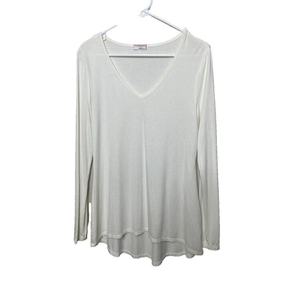 XCVI Wearables Long Sleeve Top T Shirt Size S Off White Oversized V Neck